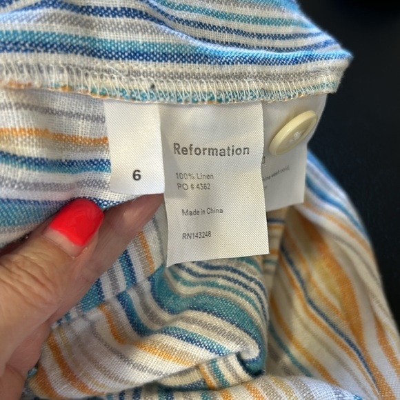 Reformation Tahiti Linen Ankle Crop Mid Rise Stripe Print Pattern Pants Sz 6 - Picture 11 of 13